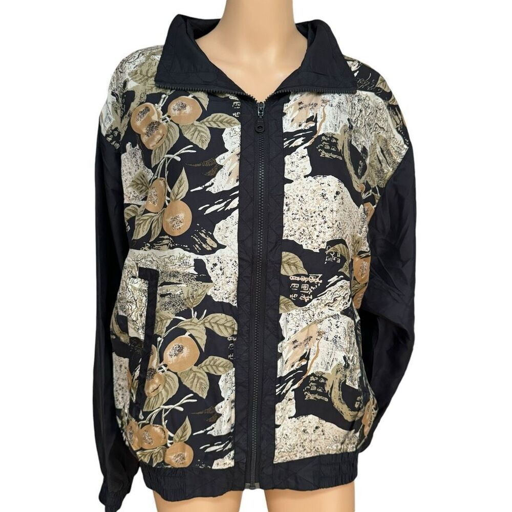 Active Elements vintage 100% silk full zip bomber jacket size L NWT